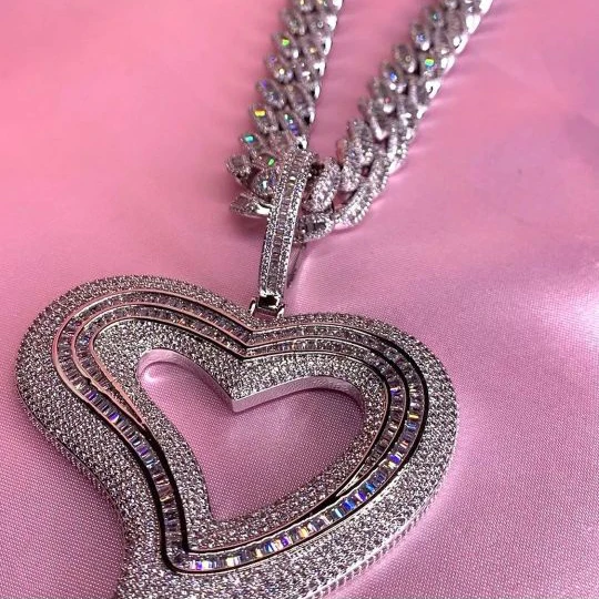 big icy heart cuban chain necklace
