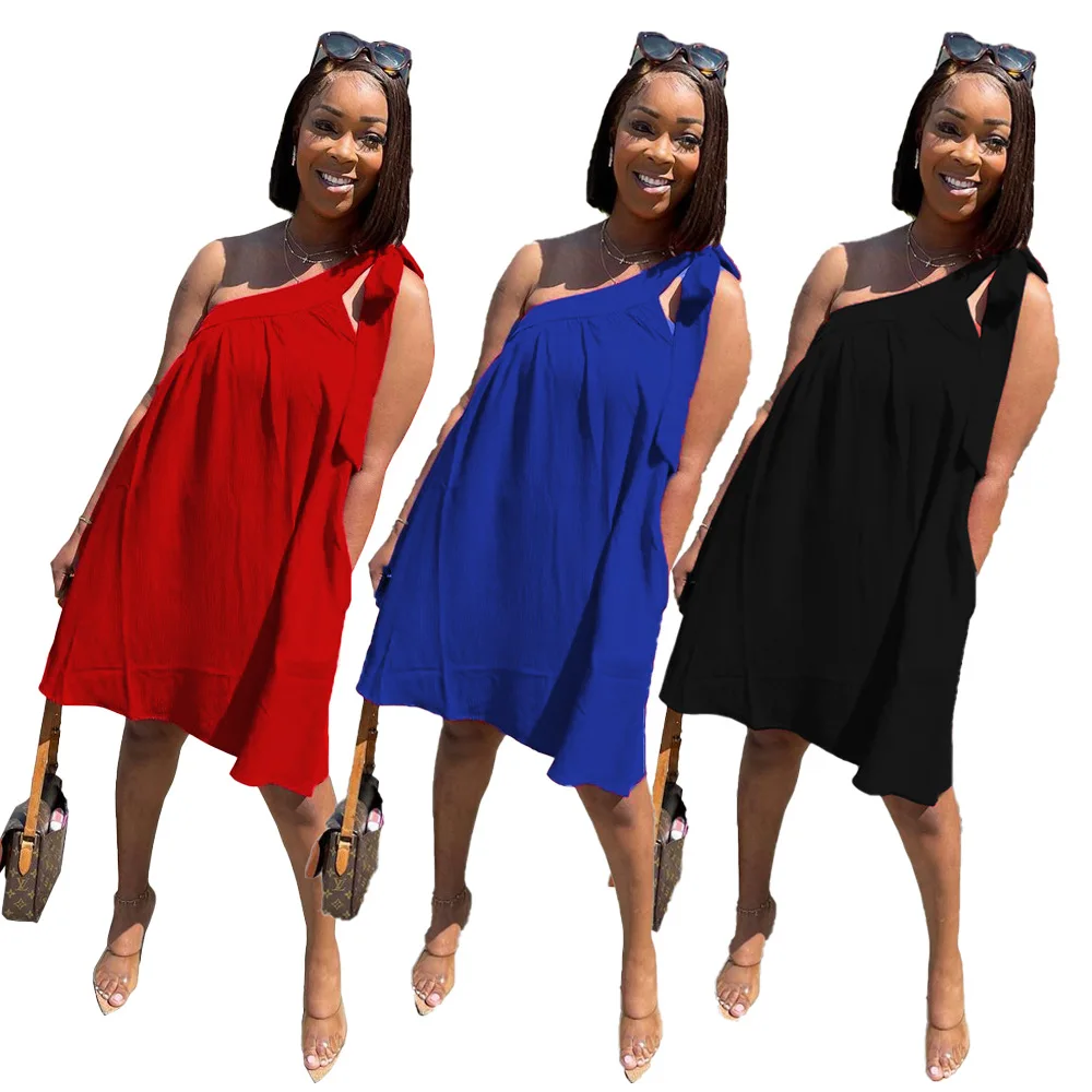 Wholesale summer sleeveless dress slop shoulder bandage sexy casual dress for women, Red/black/blue
Wholesale summer sleeveless dress slop shoulder bandage sexy casual dress for women, Red/black/blue