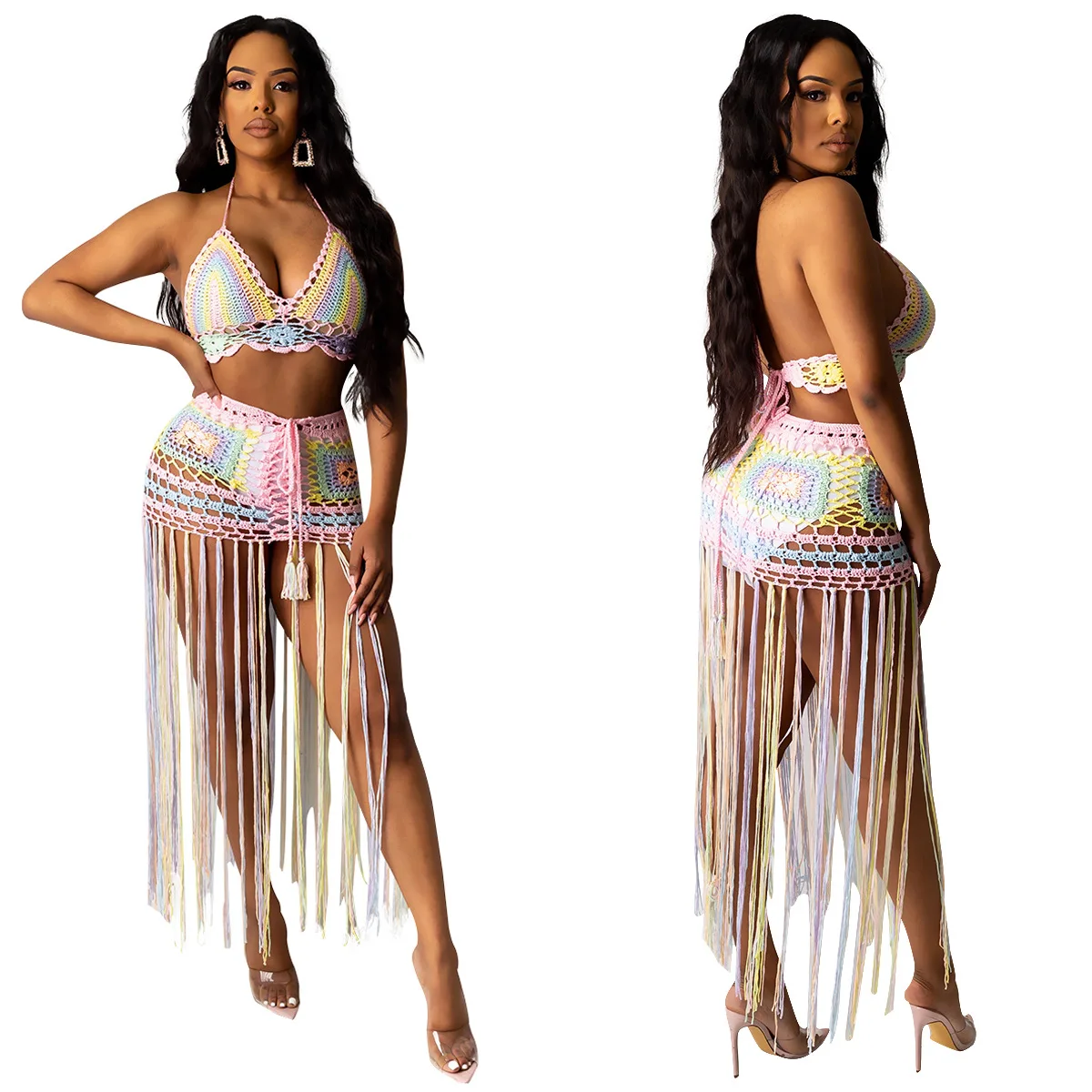 Sexy Crochet Rainbow Skirt Set Women Crocheted Fringe Skirt Sets For Women In Beach
Sexy Crochet Rainbow Skirt Set Women Crocheted Fringe Skirt Sets For Women In Beach