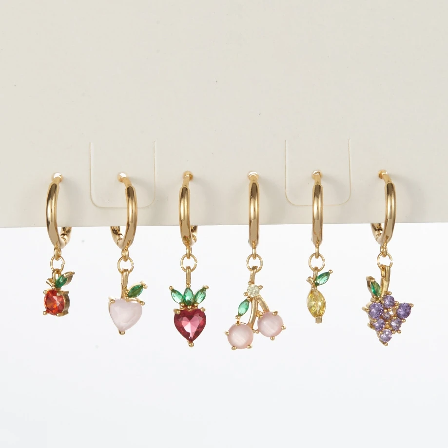 Fashion Ins 11pairs/set Gold Plated Zirconia Colorful Fruits korean designer earrings
Fashion Ins 11pairs/set Gold Plated Zirconia Colorful Fruits korean designer earrings