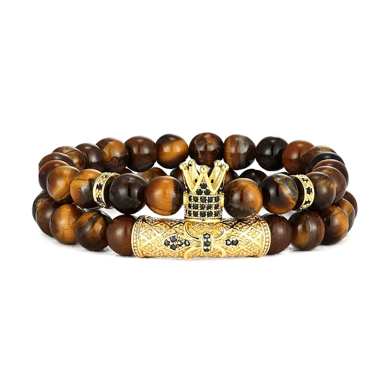 European USA Handmade Crown Bracelet Set 2Pcs Elastic Natural Tiger Eye Stone Strand Crown Beaded Bracelet Set For Men
European USA Handmade Crown Bracelet Set 2Pcs Elastic Natural Tiger Eye Stone Strand Crown Beaded Bracelet Set For Men