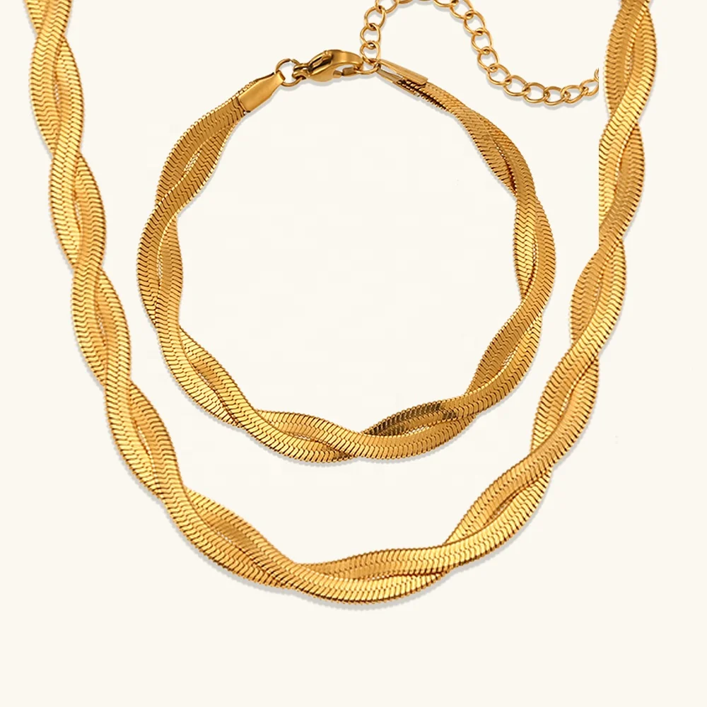 Wholesale Double Layer Woven Snake Flat Necklace Stainless Steel Gold Plated Jewelry Set For Women
Wholesale Double Layer Woven Snake Flat Necklace Stainless Steel Gold Plated Jewelry Set For Women