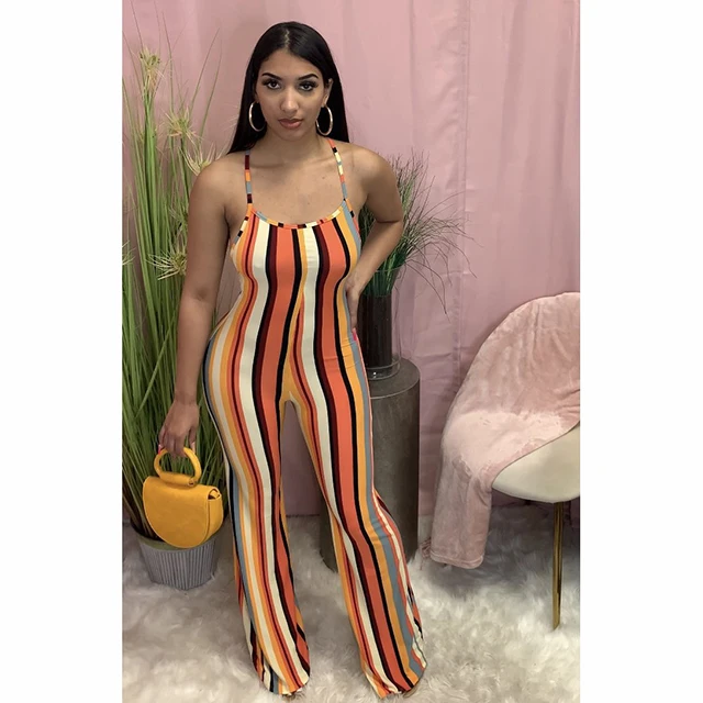Summer Wear Sleeveless Striped One Piece Backless Flared Jumpsuit Criss Cross Back Ladies -CY, Yellow
Summer Wear Sleeveless Striped One Piece Backless Flared Jumpsuit Criss Cross Back Ladies -CY, Yellow