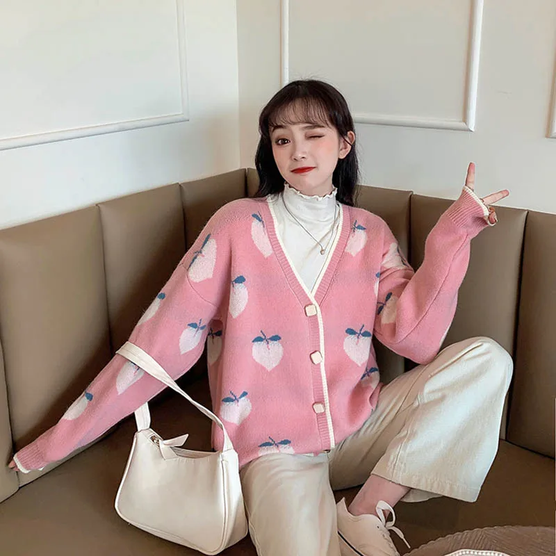 MY004 New Design Autumn Sweet Peach Print Long Sleeve Cardigan Women Casual Knitwear Tops Sweater
MY004 New Design Autumn Sweet Peach Print Long Sleeve Cardigan Women Casual Knitwear Tops Sweater