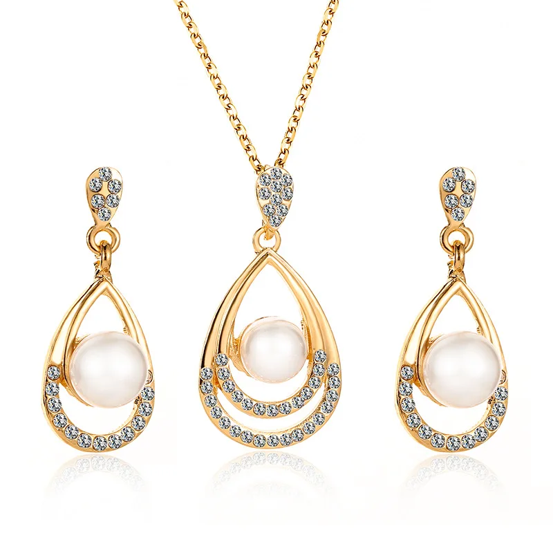 Jiushang Gold plated color water drop pearl pedant women necklace rings and earrings set with diamond
Jiushang Gold plated color water drop pearl pedant women necklace rings and earrings set with diamond
