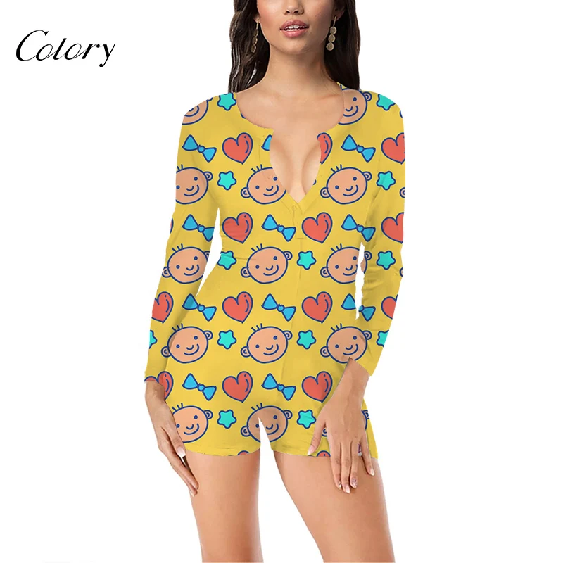 Colory Bodysuit Romper Sleepwear Long Sleeve V-neck Adult Sexy Onesie, Picture shows
Colory Bodysuit Romper Sleepwear Long Sleeve V-neck Adult Sexy Onesie, Picture shows