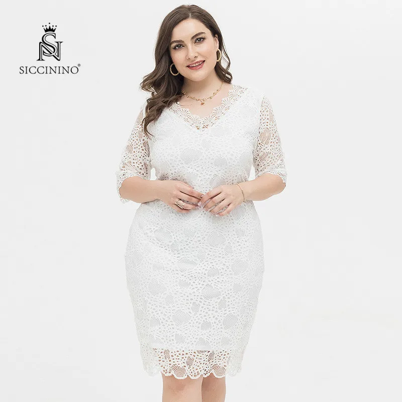 Fashionable fall wear Crew neck Half sleeve White lace white lining seamless women plus size lace dress For Shopping casual
Fashionable fall wear Crew neck Half sleeve White lace white lining seamless women plus size lace dress For Shopping casual