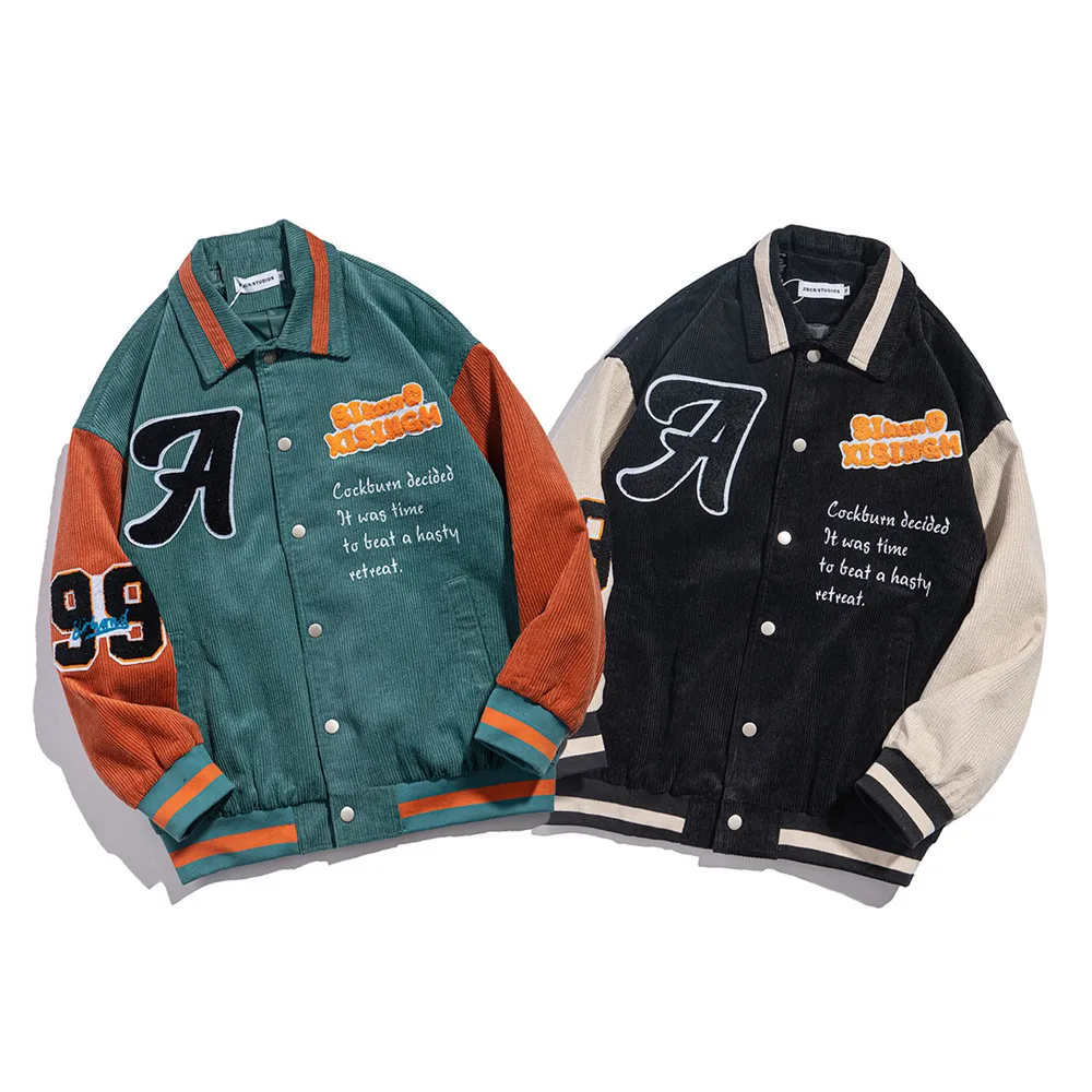Wholesale Popular letters embroidered corduroy Jacket Men's High Street Style collision color Stitching Loose Lapel Jacket
Wholesale Popular letters embroidered corduroy Jacket Men's High Street Style collision color Stitching Loose Lapel Jacket