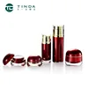 TYD-T061 luxury twin neck red color cosmetic acrylic dual chamber plastic bottle for skincare cream