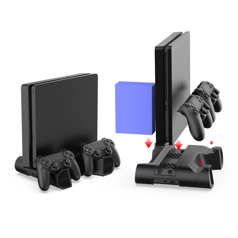 

All in 1 cooling stand controllers charger for playstation 4 pro console 1tb games cards,ps4 slim, Black