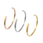 Oval Thin Cuff Bracelet Couples Love Stainless Steel Bracelets Polished Finish Open Cuff Bangle Jewelry Gift for Men Women