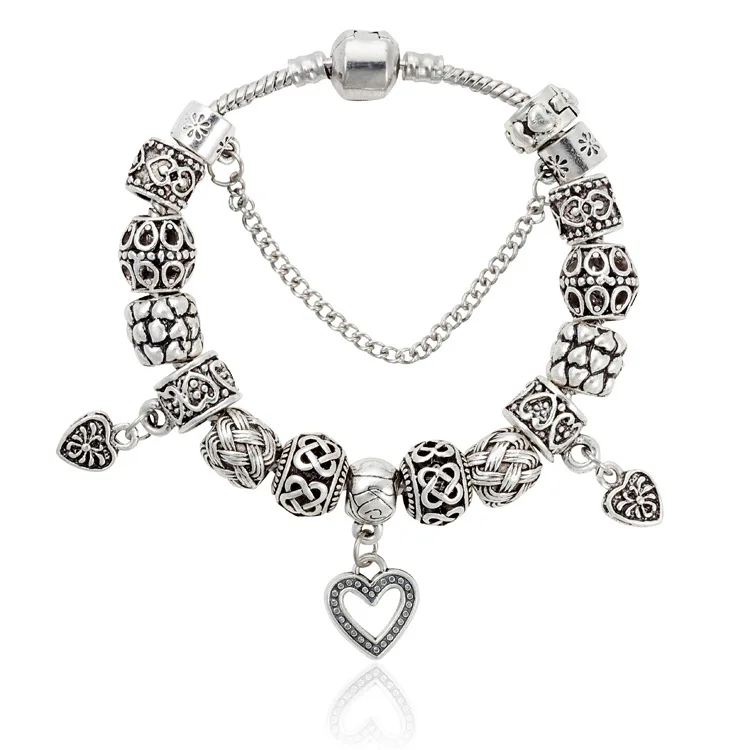 European DIY Jewelry Vintage Silver Heart Beads Bracelet Hollow Heart Charm Bracelet
European DIY Jewelry Vintage Silver Heart Beads Bracelet Hollow Heart Charm Bracelet