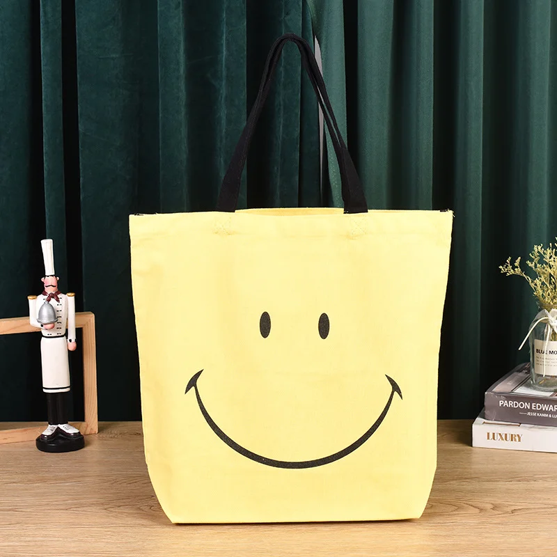 yellow smiley literary style custom printing logo cotton linen shopping tote bags, Customized
yellow smiley literary style custom printing logo cotton linen shopping tote bags, Customized