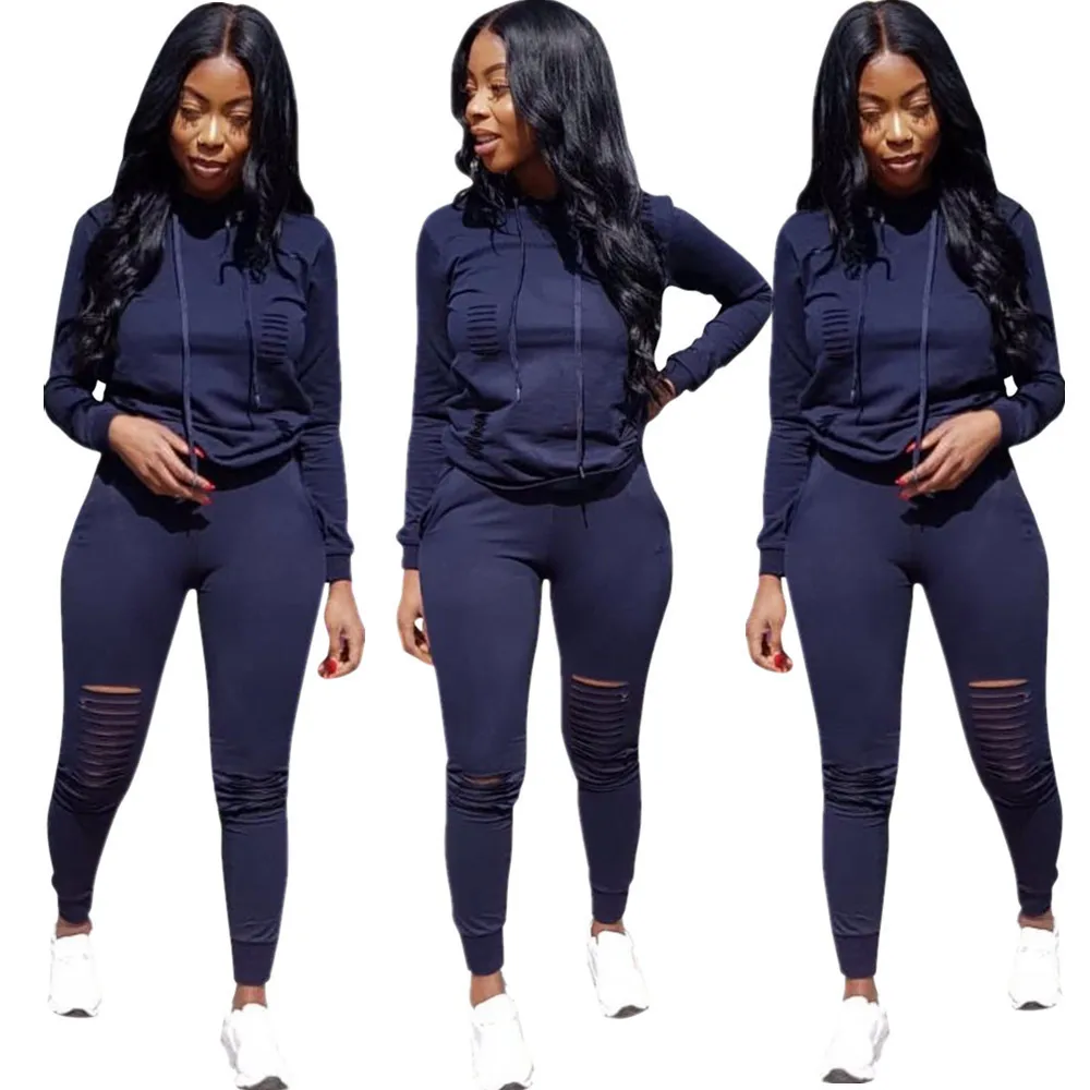 2021 Wholesale Hoodie Ripped Hooded Outfits Two Piece Set Clothing Women Joggers Sweatsuit Tracksuits
2021 Wholesale Hoodie Ripped Hooded Outfits Two Piece Set Clothing Women Joggers Sweatsuit Tracksuits