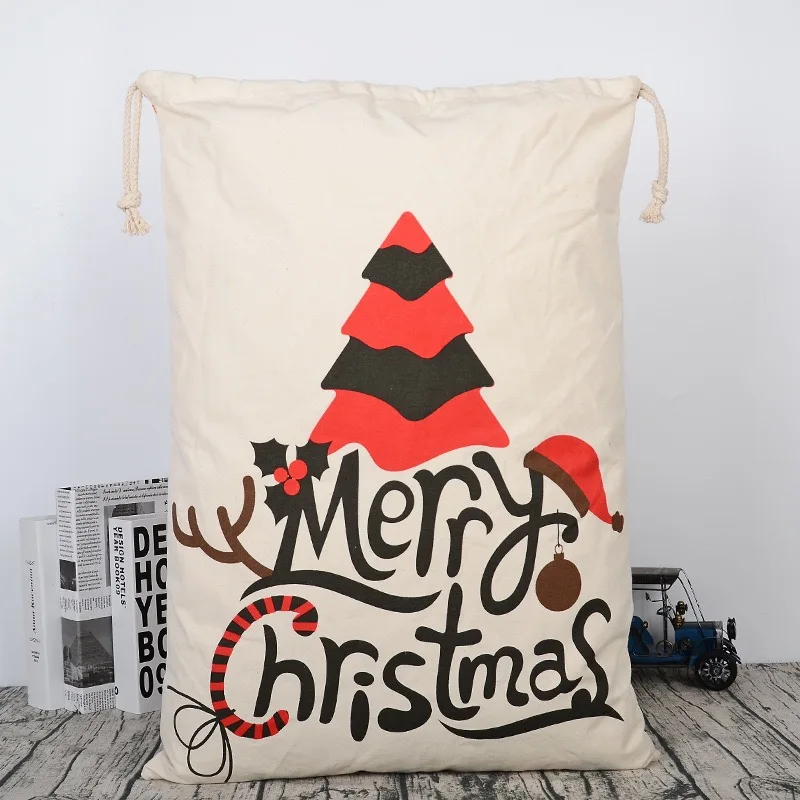 christmas drawstring sack natural cotton canvas gift canvas