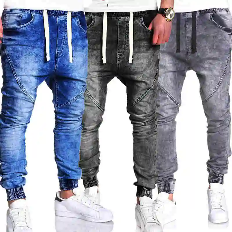 Men's elasticated trousers casual loose jeans, Customized color
