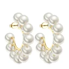 2020 High Quality 18K Gold Plating Stainless Steel Pearl Hoop Earrings EB181094