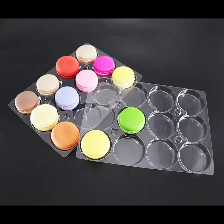 

custom 12 cavity disposable plastic clear blister pvc pet macaron packaging box tray with cover