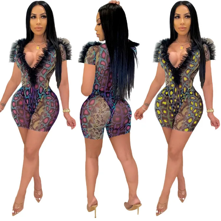 Snake Skin Print Two Pieces Summer Wear Jumpsuit Rompers Sexy Mesh Jumpsuit Shorts for Women
Snake Skin Print Two Pieces Summer Wear Jumpsuit Rompers Sexy Mesh Jumpsuit Shorts for Women