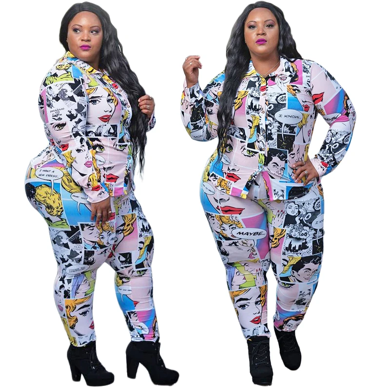Foma P5072 Casual printed long sleeve plus size shirts pantsuit two piece set plus size women clothing, As pictures
Foma P5072 Casual printed long sleeve plus size shirts pantsuit two piece set plus size women clothing, As pictures