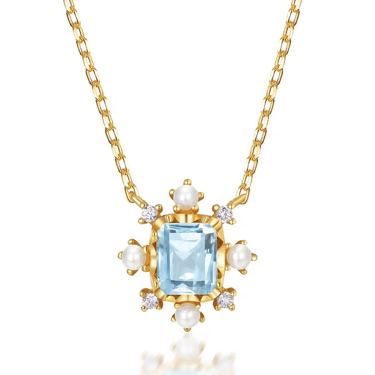 Wholesale custom sky blue topaz necklace jewelry trend gold plating necklace with zircon pendant
Wholesale custom sky blue topaz necklace jewelry trend gold plating necklace with zircon pendant