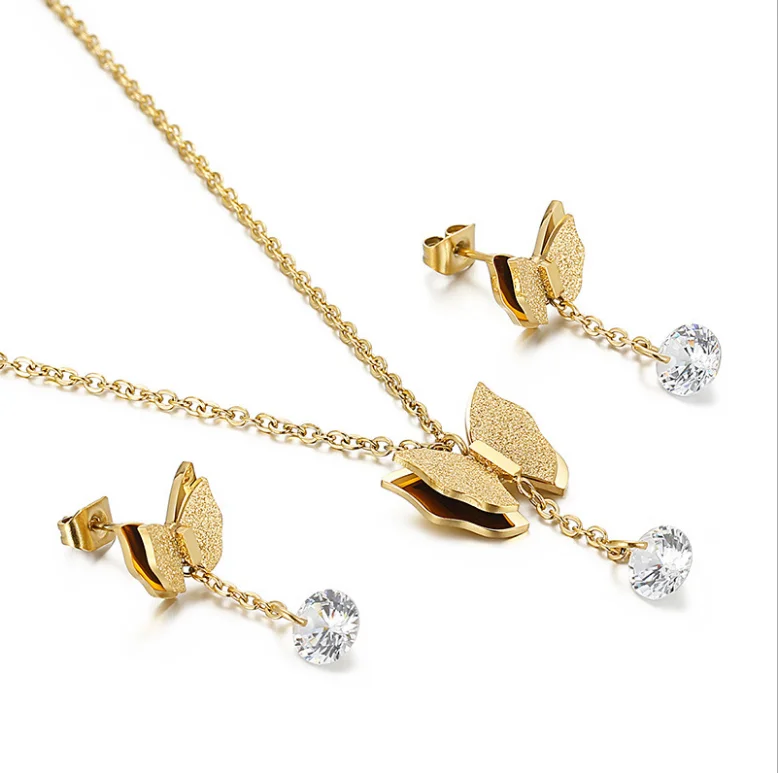 

Stainless Steel Jewelry Set Creative Rhinestone Pineapple Roman Letter Butterfly Necklace Earring Set