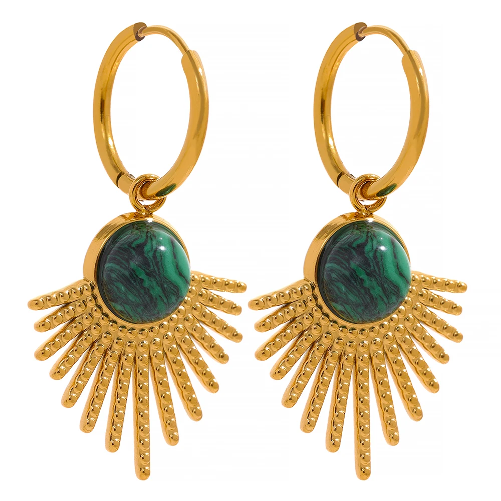 JINYOU 436 Charm Waterproof Stainless Steel Green Natural Stone Leaves Drop Hoop Earrings Gold Color Trendy Metal France Jewelry
JINYOU 436 Charm Waterproof Stainless Steel Green Natural Stone Leaves Drop Hoop Earrings Gold Color Trendy Metal France Jewelry