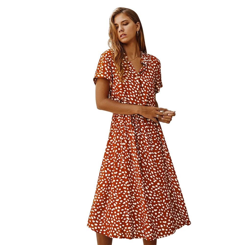2021 Women Elegant Button A-line Bohemian Dot Print Midi Dress Casual Beach Summer Dress, White,red or customized colors
2021 Women Elegant Button A-line Bohemian Dot Print Midi Dress Casual Beach Summer Dress, White,red or customized colors