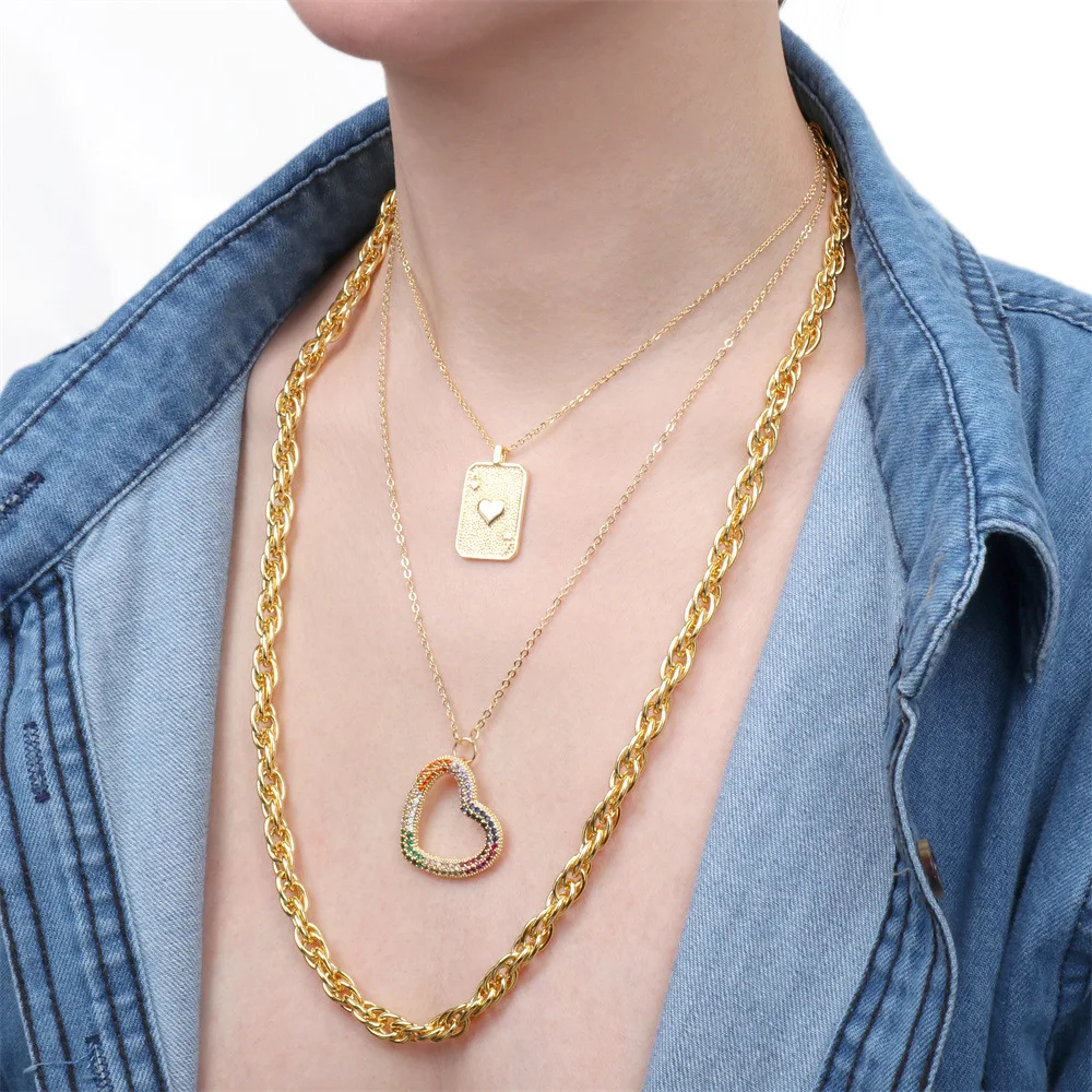 Hip Hop Long Twisted Link Chain Heart Playing Card Necklace Colorful Zircon Heart Pendant Necklace for Women Men
Hip Hop Long Twisted Link Chain Heart Playing Card Necklace Colorful Zircon Heart Pendant Necklace for Women Men