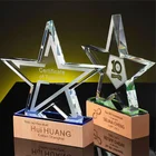 Customized Crystal K9 Glass Trophy Award Souvenir Craft Engrave Star Logo Wooden Base