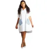 FNN8287 2019 New fashion ladies lapel long sleeve Asymmetric pattern one-piece long shirt dress