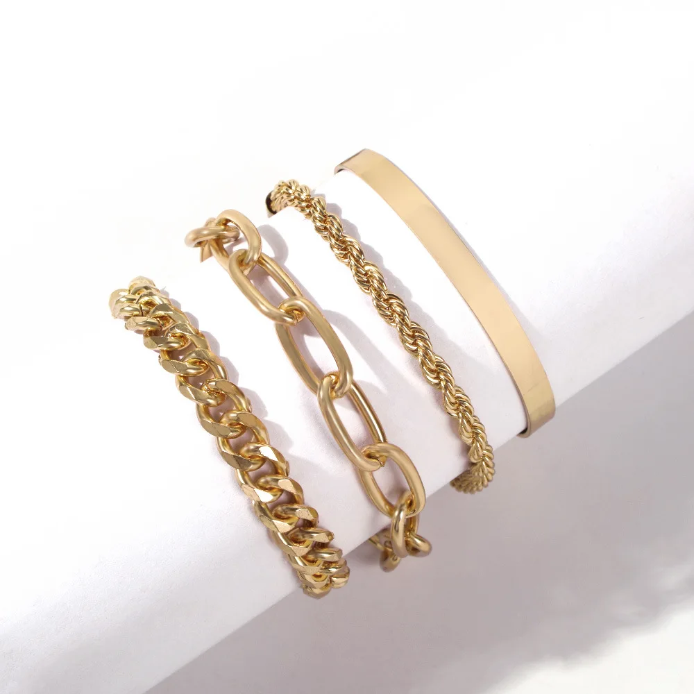 4 Pcs/set Punk Vintage Thick Thread Twist Bracelet Exaggerate Hip Hop O-chain Set Bangle Chain Women Men Fashion Bracelet, Gold
4 Pcs/set Punk Vintage Thick Thread Twist Bracelet Exaggerate Hip Hop O-chain Set Bangle Chain Women Men Fashion Bracelet, Gold