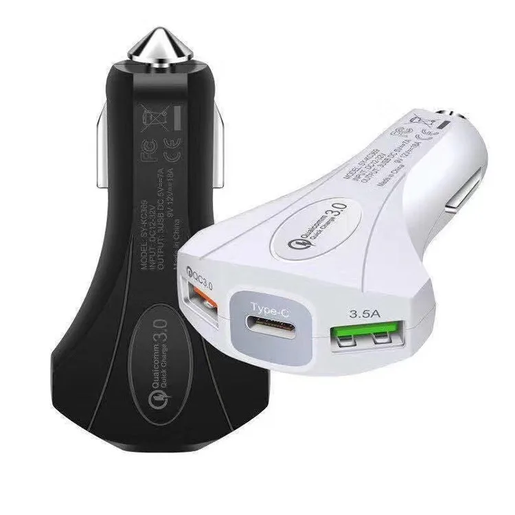 QC3.0 Car Phone Charger For Three Dual USB Fast Charge Type-C Safety Hammer Car Charger, Black white
QC3.0 Car Phone Charger For Three Dual USB Fast Charge Type-C Safety Hammer Car Charger, Black white