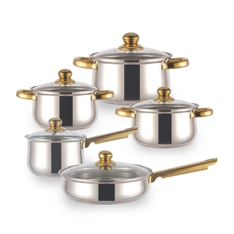 12 pcs Gold-plated handle non stick cookware set stainless kitchen cooking pot cookware set
12 pcs Gold-plated handle non stick cookware set stainless kitchen cooking pot cookware set