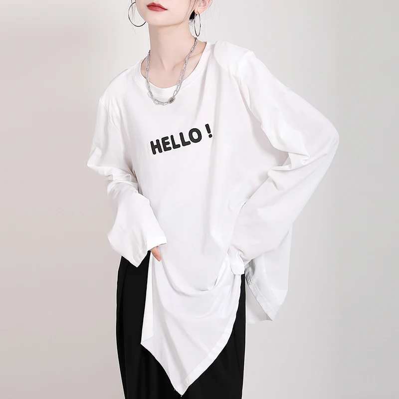 2215's 2021 summer new net red shoulder pad long-sleeved irregular split cotton T-shirt trend letter printing slit, White
2215's 2021 summer new net red shoulder pad long-sleeved irregular split cotton T-shirt trend letter printing slit, White
