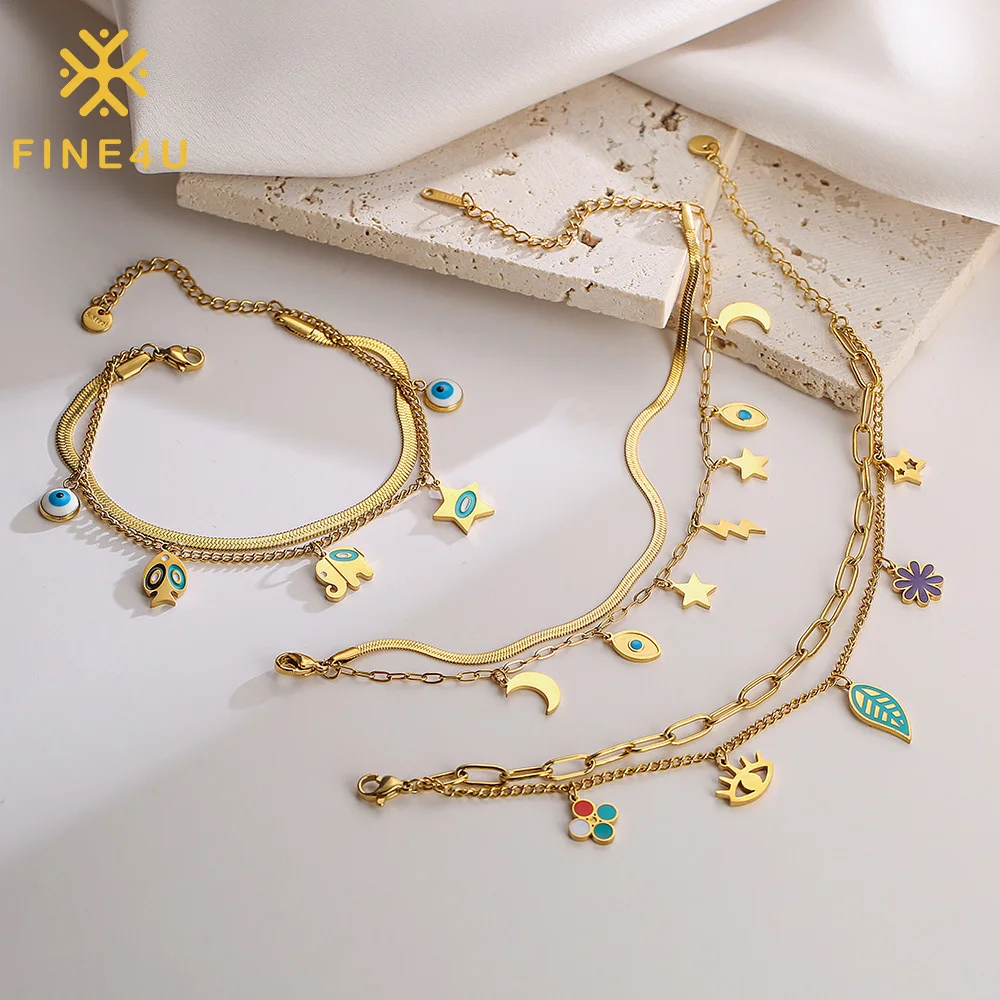 Summer Jewelry Gold Plated Moon Star Elephant Eyes Flower Leaf Stainless Steel Double Layer Bracelet Women
Summer Jewelry Gold Plated Moon Star Elephant Eyes Flower Leaf Stainless Steel Double Layer Bracelet Women