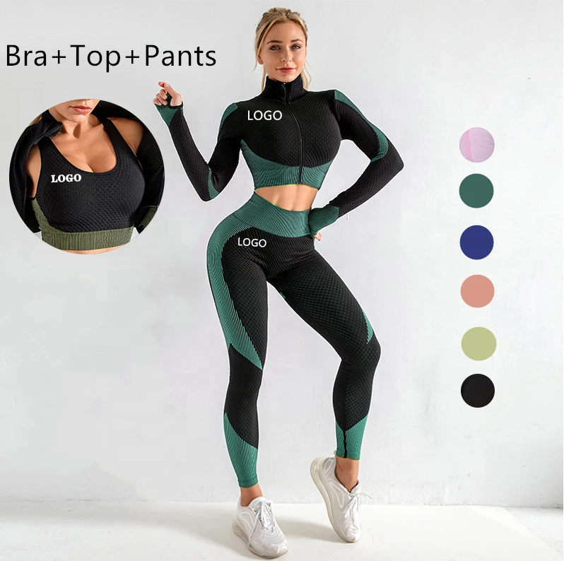 Wholesale new style womens yoga leggings and sports bra set hot sale high waisted workout 3 piece leggings set, Customized colors
Wholesale new style womens yoga leggings and sports bra set hot sale high waisted workout 3 piece leggings set, Customized colors