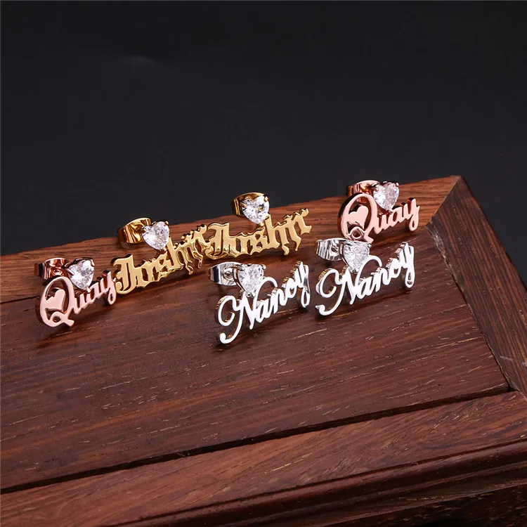 Hot selling ins style stainless steel custom earrings diy name heart shaped zircon earrings female, Picture shows
Hot selling ins style stainless steel custom earrings diy name heart shaped zircon earrings female, Picture shows