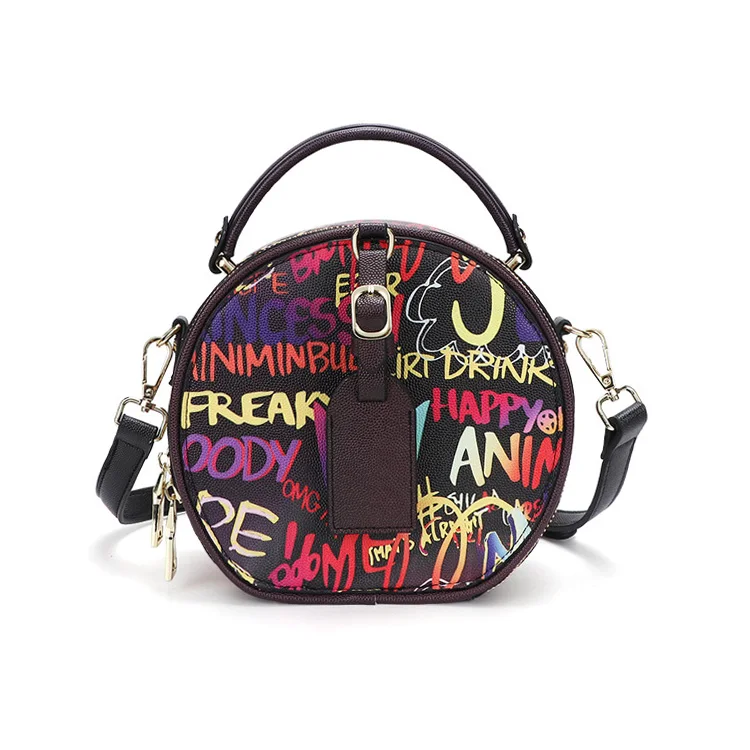 AZB164 Pu Leather Small Round Bag Graffiti Crossbody Shoulder Bag Graffiti Handbag With Small Detachable Logo Tag
AZB164 Pu Leather Small Round Bag Graffiti Crossbody Shoulder Bag Graffiti Handbag With Small Detachable Logo Tag