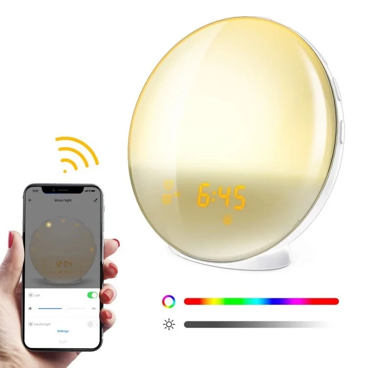 App Wifi Voice Control Wake Up Light 7 Colors Night Light Alarm Clock With Radio Buy Wake Up Light Alarm Clock Alarm Clock Radio With Bluetooth Speaker Alarm Clock Wake Up Light Product On