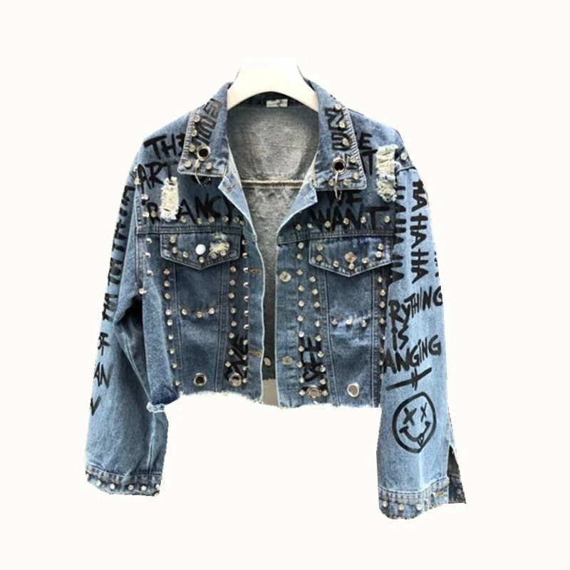 2020 New Fashion Beading Diamond Graffiti Printed Short Design Denim Jacket Coat Casual Women Cowboy Jeans Coats Outerwear
2020 New Fashion Beading Diamond Graffiti Printed Short Design Denim Jacket Coat Casual Women Cowboy Jeans Coats Outerwear