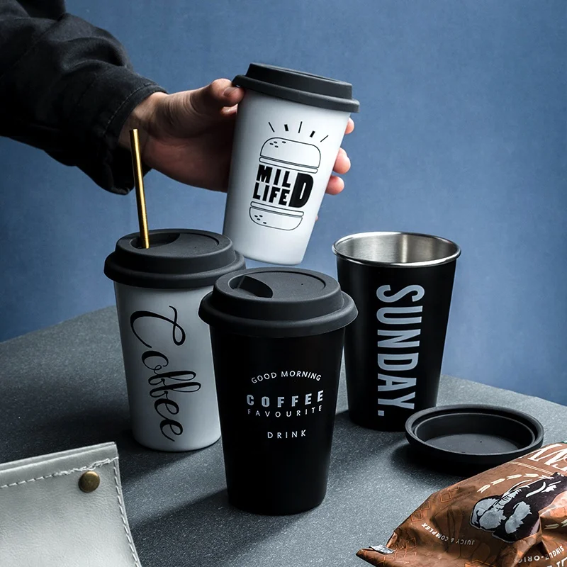 Nordic Style 304 Stainless Steel Coffee Drinking Metal Cup Mug Metal Drinkwares With Silicone Lid, Black/white
Nordic Style 304 Stainless Steel Coffee Drinking Metal Cup Mug Metal Drinkwares With Silicone Lid, Black/white