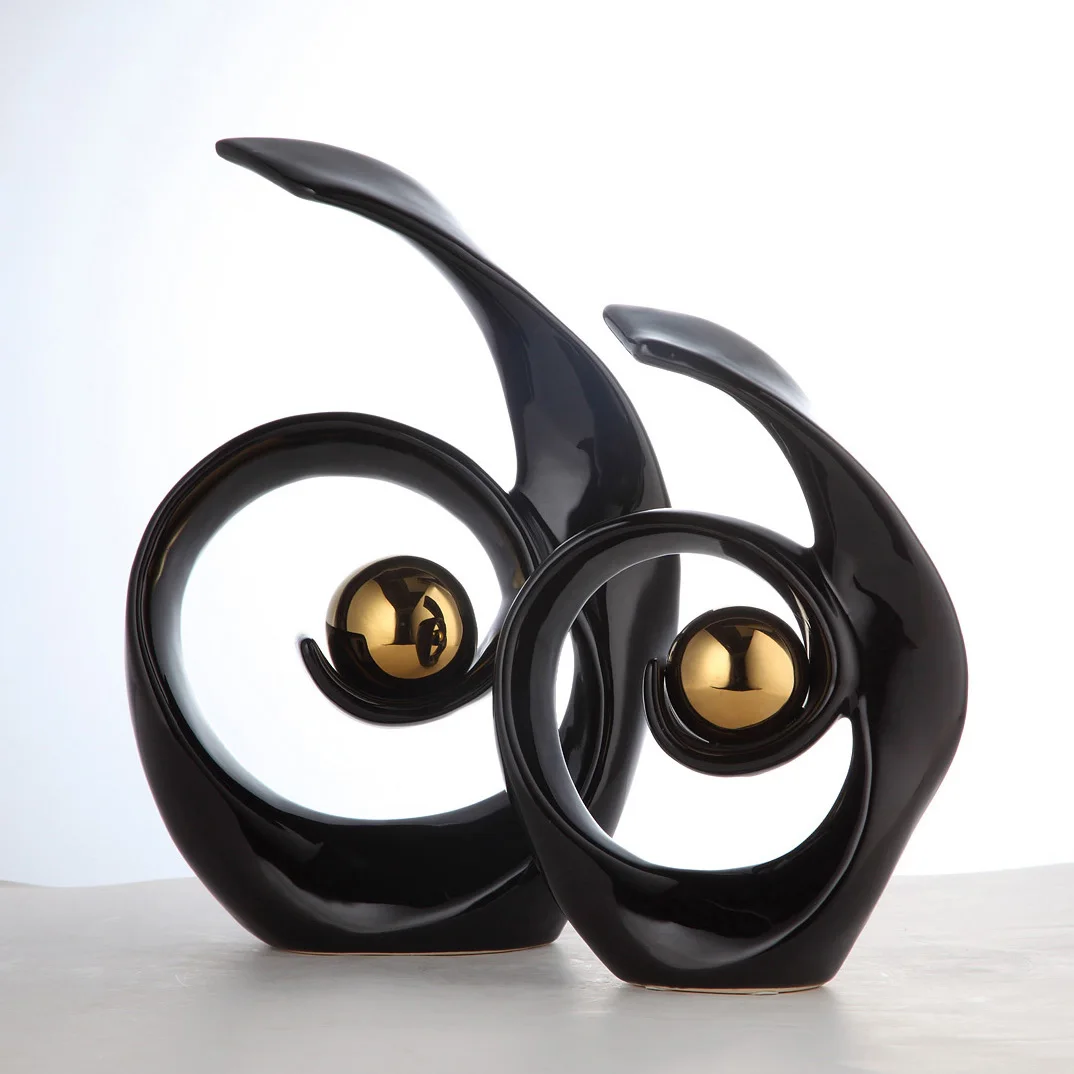 Modern abstract art ceramic statue office table black and gold decoration ornaments home decor for living room
Modern abstract art ceramic statue office table black and gold decoration ornaments home decor for living room