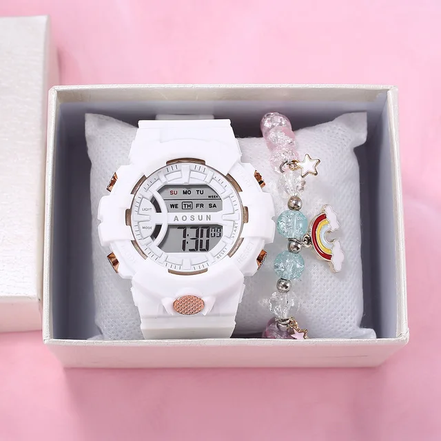 Factory direct sales ins style girls gift glow color lighter 2pcs set LED bracelets multifunction digital watches
Factory direct sales ins style girls gift glow color lighter 2pcs set LED bracelets multifunction digital watches
