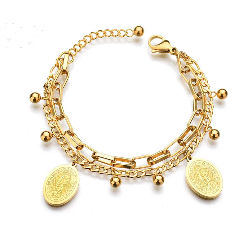 New Design Chain Adjustable Jewelry Stainless Steel Beads Gold Double Religious Mother Virgin Mary Charm Bracelet, Silver,gold
New Design Chain Adjustable Jewelry Stainless Steel Beads Gold Double Religious Mother Virgin Mary Charm Bracelet, Silver,gold