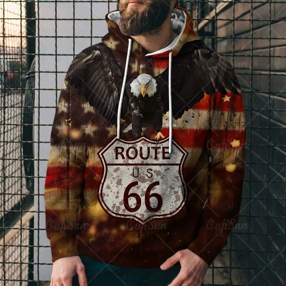 High quality men's spring and autumn sweater polyester digital printing casual large size fashion street Route 66 3d hoodie, Custom colors
High quality men's spring and autumn sweater polyester digital printing casual large size fashion street Route 66 3d hoodie, Custom colors