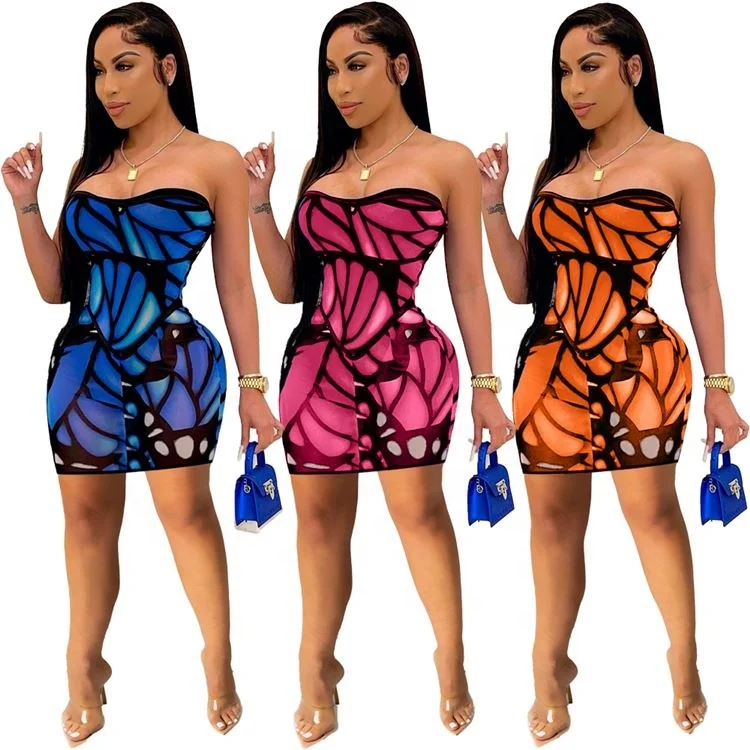 Fashion Casual Ladies Tube Dresses Sleeveless Butterfly Print Bodycon Clothes Summer Women Sexy Mini Dress
Fashion Casual Ladies Tube Dresses Sleeveless Butterfly Print Bodycon Clothes Summer Women Sexy Mini Dress