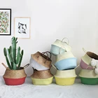 Wholesale high quality seagrass storage basket belly basket with handle for room decor