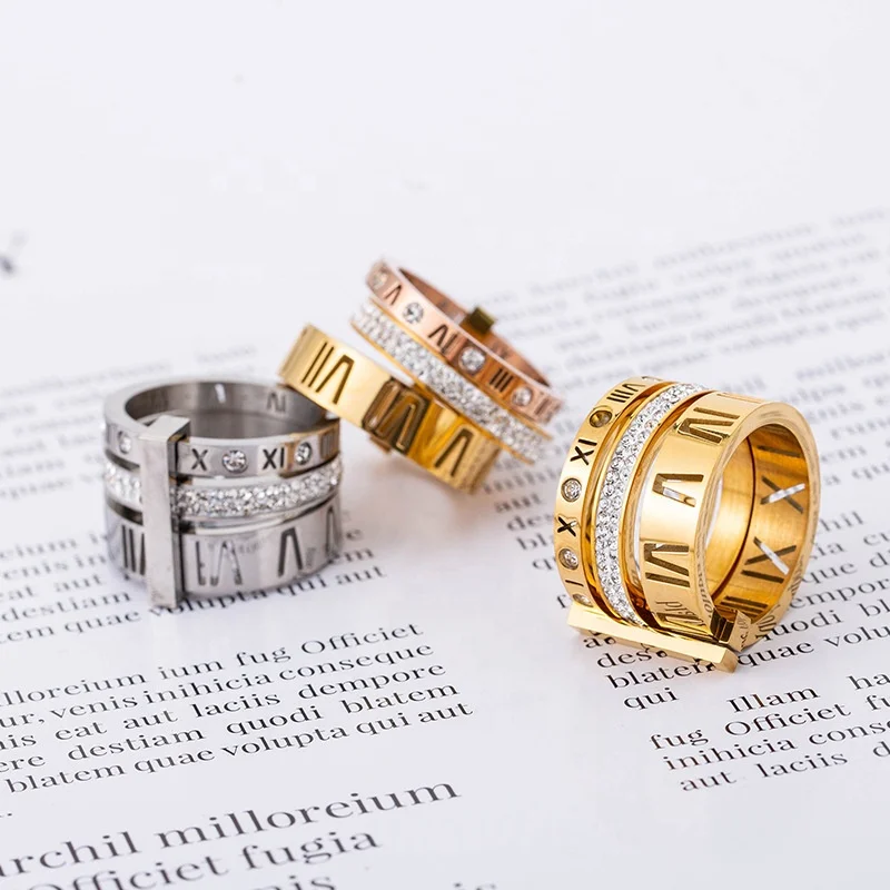 Trends Retro Exaggeration Stainless Steel Rings Ladies Stone Rome Digital Plated 18K Gold Jewelry
Trends Retro Exaggeration Stainless Steel Rings Ladies Stone Rome Digital Plated 18K Gold Jewelry