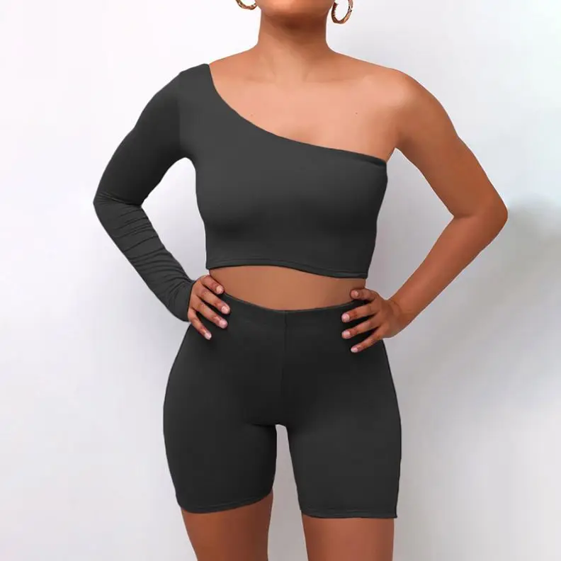 New arrivals Solid color One shoulder crop top with short Women Summer 2 two pieces Sets, White, yellow, gray, green, black, pink, blue
New arrivals Solid color One shoulder crop top with short Women Summer 2 two pieces Sets, White, yellow, gray, green, black, pink, blue